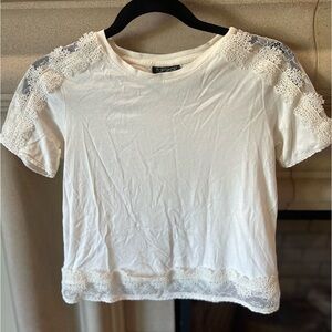 Topshop Cream Short Sleeve T shirt With Lace Trim,size 2